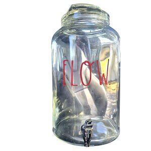 Rae Dunn Glass Beverage Dispenser With Spigot & Lid "Flow." 2 Gallons Clear